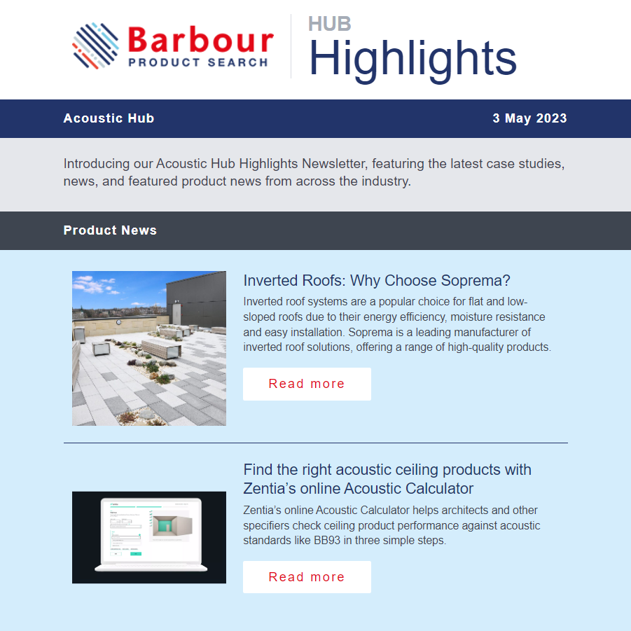 Acoustic Hub Highlights| Featuring The Latest Product News, Case Studies and Featured Company News