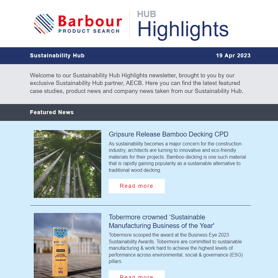 Sustainability Hub - In Partnership With AECB | Latest case studies, news and products