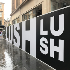 Outdoor branded hoarding for Lush, Glasgow